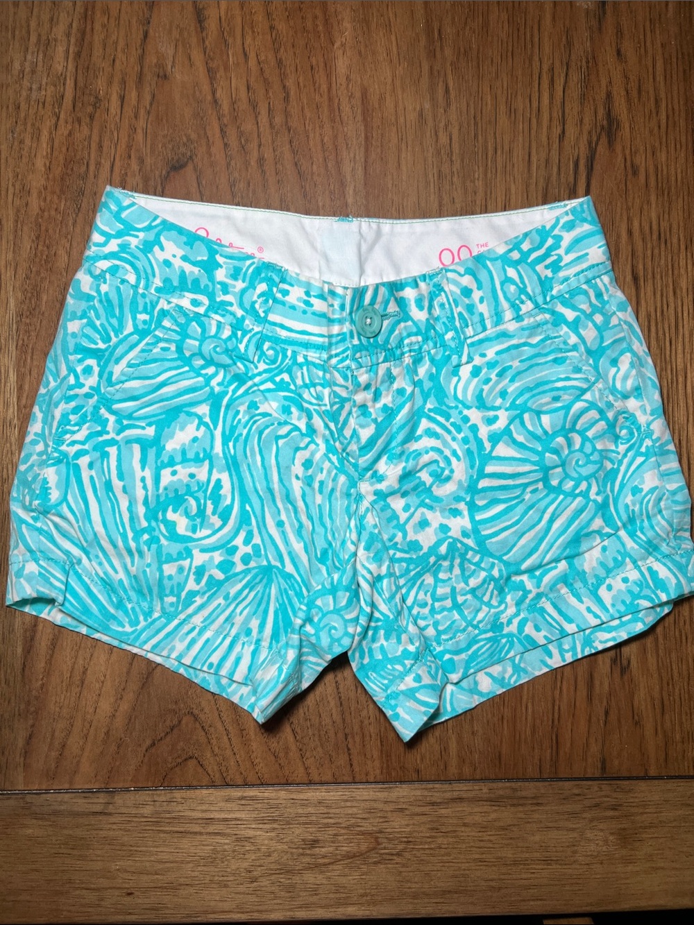 Lilly Pulitzer Turquoise Shell-Print Cotton Shorts